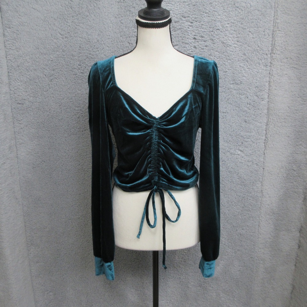 Velvet Crop Top Women M Green Ruched Fairycore Dark Romantic Goth Whimsigoth Y2K